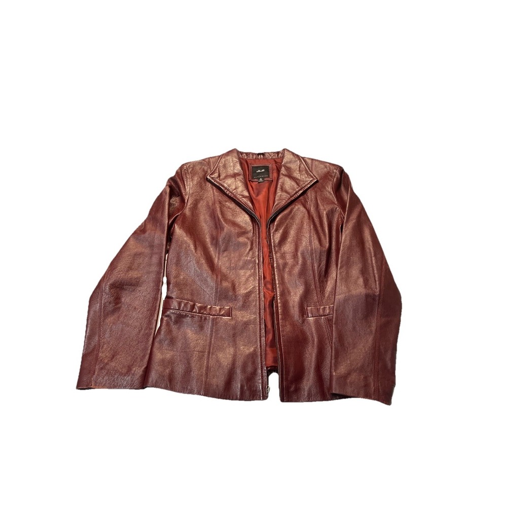 JLC New York Jacket Burgundy‎ Womens Small Zip Up Genuine Leather Moto Style